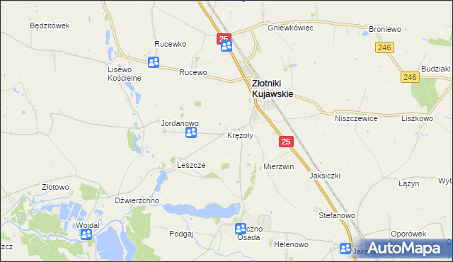 mapa Krężoły gmina Złotniki Kujawskie, Krężoły gmina Złotniki Kujawskie na mapie Targeo