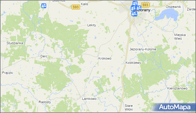 mapa Krokowo gmina Jeziorany, Krokowo gmina Jeziorany na mapie Targeo