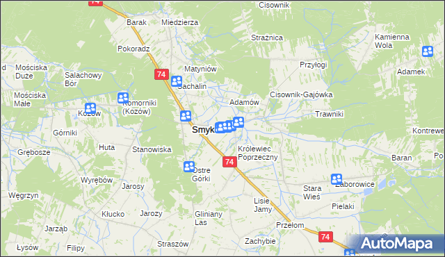 mapa Królewiec gmina Smyków, Królewiec gmina Smyków na mapie Targeo