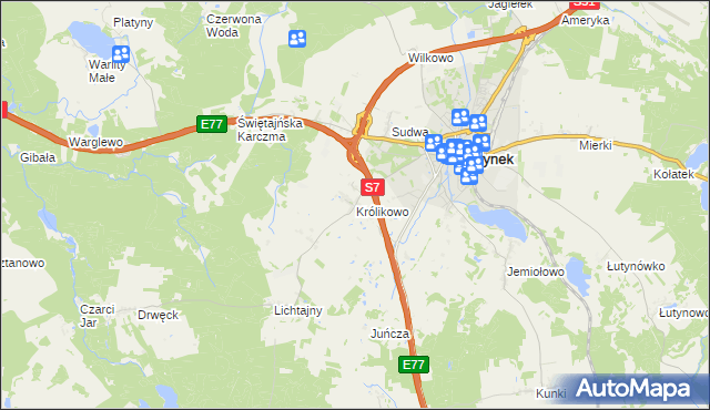 mapa Królikowo gmina Olsztynek, Królikowo gmina Olsztynek na mapie Targeo