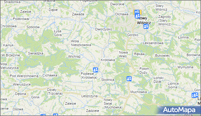 mapa Królówka gmina Nowy Wiśnicz, Królówka gmina Nowy Wiśnicz na mapie Targeo