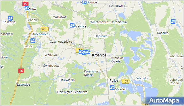 mapa Krośnice powiat milicki, Krośnice powiat milicki na mapie Targeo