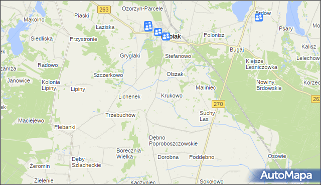 mapa Krukowo gmina Babiak, Krukowo gmina Babiak na mapie Targeo