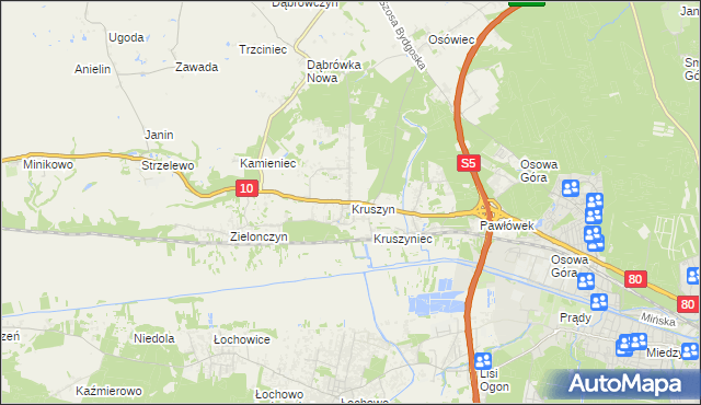 mapa Kruszyn gmina Sicienko, Kruszyn gmina Sicienko na mapie Targeo