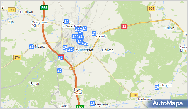 mapa Kruszyna gmina Sulechów, Kruszyna gmina Sulechów na mapie Targeo