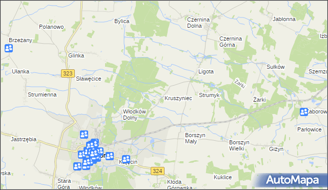 mapa Kruszyniec gmina Góra, Kruszyniec gmina Góra na mapie Targeo
