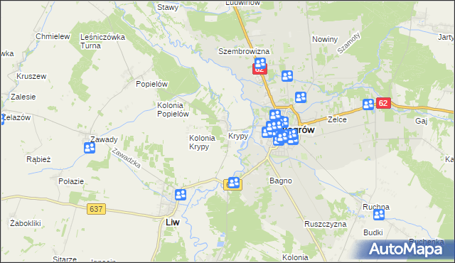 mapa Krypy gmina Liw, Krypy gmina Liw na mapie Targeo