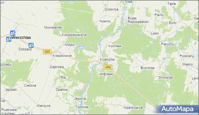 mapa Krzeczów gmina Wierzchlas, Krzeczów gmina Wierzchlas na mapie Targeo