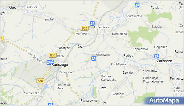 mapa Krzeczowice, Krzeczowice na mapie Targeo