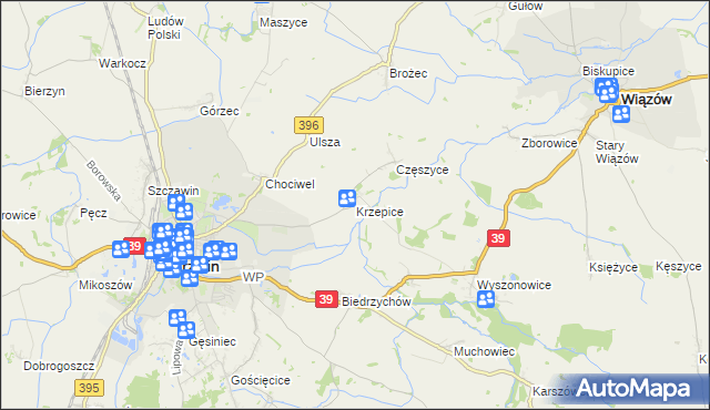 mapa Krzepice gmina Strzelin, Krzepice gmina Strzelin na mapie Targeo