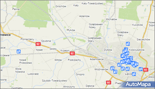mapa Krzesinówek, Krzesinówek na mapie Targeo
