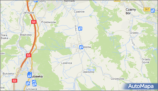 mapa Krzeszów gmina Kamienna Góra, Krzeszów gmina Kamienna Góra na mapie Targeo