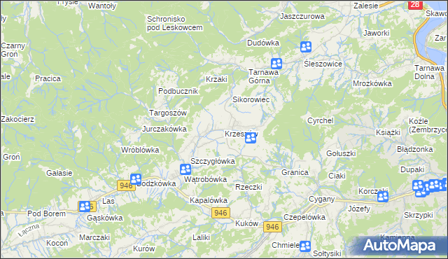 mapa Krzeszów gmina Stryszawa, Krzeszów gmina Stryszawa na mapie Targeo