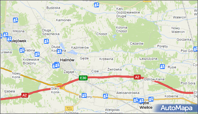 mapa Krzewina gmina Halinów, Krzewina gmina Halinów na mapie Targeo