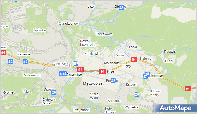 mapa Krzykawa, Krzykawa na mapie Targeo