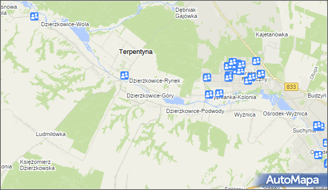 mapa Krzywie gmina Dzierzkowice, Krzywie gmina Dzierzkowice na mapie Targeo