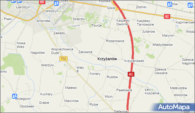 mapa Krzyżanów powiat kutnowski, Krzyżanów powiat kutnowski na mapie Targeo