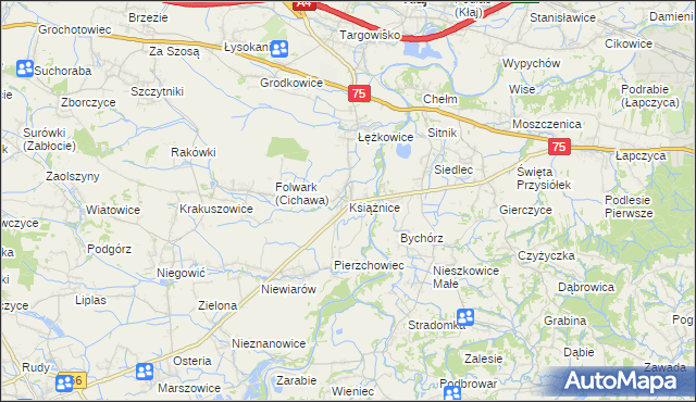 mapa Książnice gmina Gdów, Książnice gmina Gdów na mapie Targeo