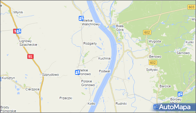 mapa Kuchnia gmina Gniew, Kuchnia gmina Gniew na mapie Targeo