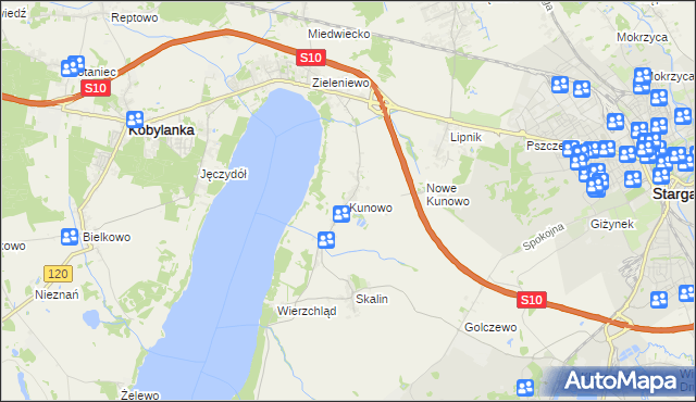 mapa Kunowo gmina Kobylanka, Kunowo gmina Kobylanka na mapie Targeo