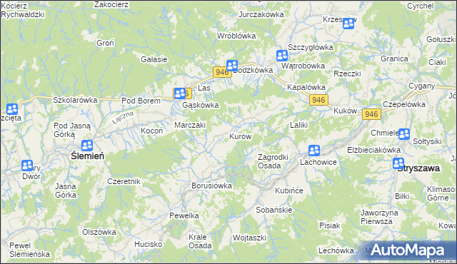 mapa Kurów gmina Stryszawa, Kurów gmina Stryszawa na mapie Targeo