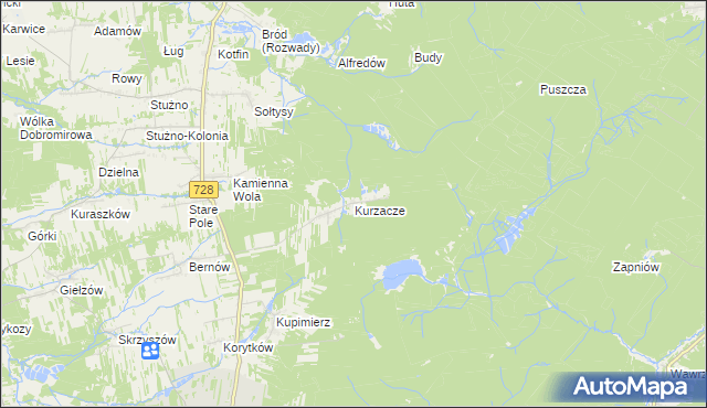 mapa Kurzacze gmina Gowarczów, Kurzacze gmina Gowarczów na mapie Targeo