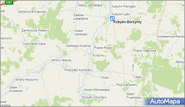 mapa Kurzyny, Kurzyny na mapie Targeo