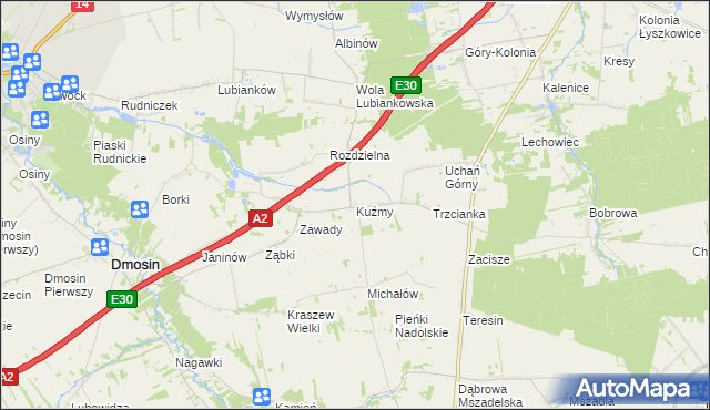 mapa Kuźmy gmina Dmosin, Kuźmy gmina Dmosin na mapie Targeo