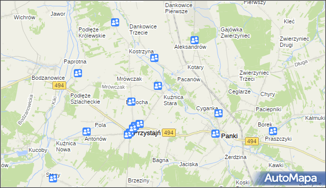 mapa Kuźnica Stara gmina Przystajń, Kuźnica Stara gmina Przystajń na mapie Targeo