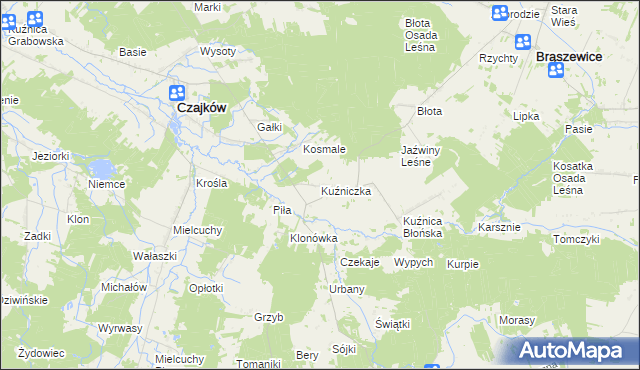 mapa Kuźniczka gmina Klonowa, Kuźniczka gmina Klonowa na mapie Targeo