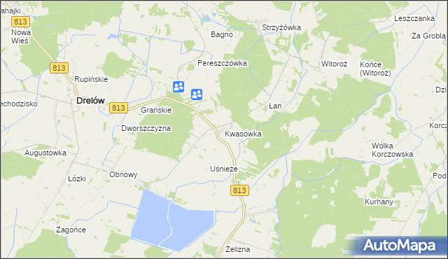 mapa Kwasówka gmina Drelów, Kwasówka gmina Drelów na mapie Targeo