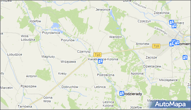 mapa Kwiatkowice gmina Wodzierady, Kwiatkowice gmina Wodzierady na mapie Targeo