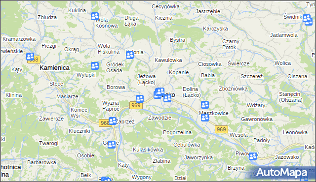 mapa Łącko powiat nowosądecki, Łącko powiat nowosądecki na mapie Targeo