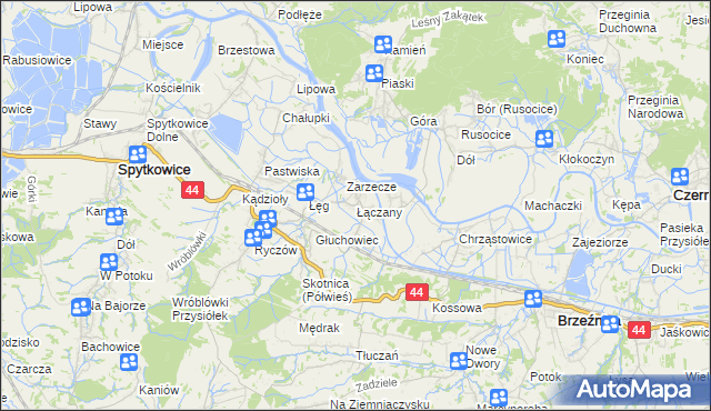 mapa Łączany gmina Brzeźnica, Łączany gmina Brzeźnica na mapie Targeo