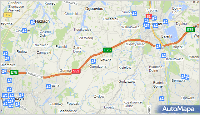mapa Łączka gmina Dębowiec, Łączka gmina Dębowiec na mapie Targeo