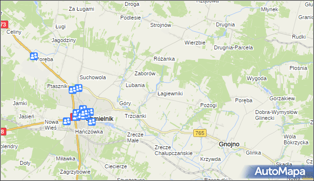 mapa Łagiewniki gmina Chmielnik, Łagiewniki gmina Chmielnik na mapie Targeo