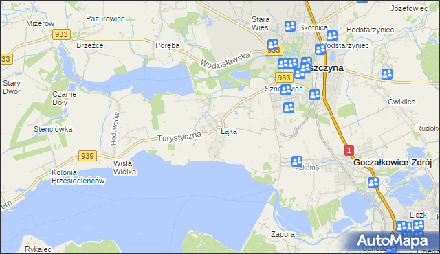 mapa Łąka gmina Pszczyna, Łąka gmina Pszczyna na mapie Targeo