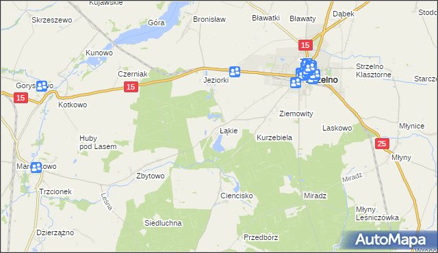 mapa Łąkie gmina Strzelno, Łąkie gmina Strzelno na mapie Targeo