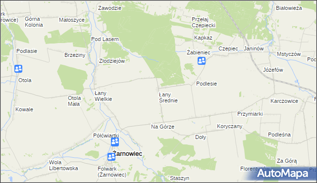 mapa Łany Średnie, Łany Średnie na mapie Targeo