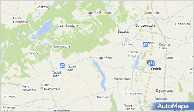 mapa Łapinóżek, Łapinóżek na mapie Targeo