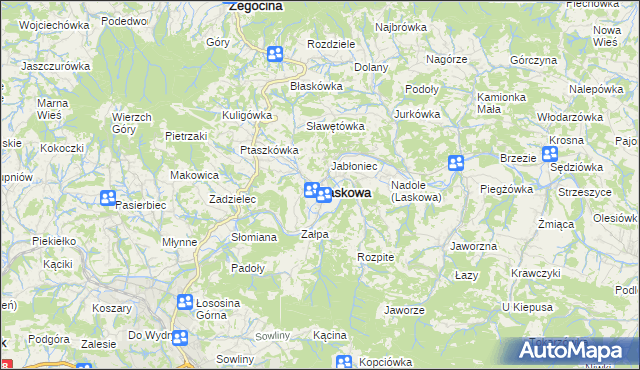 mapa Laskowa powiat limanowski, Laskowa powiat limanowski na mapie Targeo