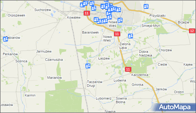 mapa Łaszew gmina Pleszew, Łaszew gmina Pleszew na mapie Targeo