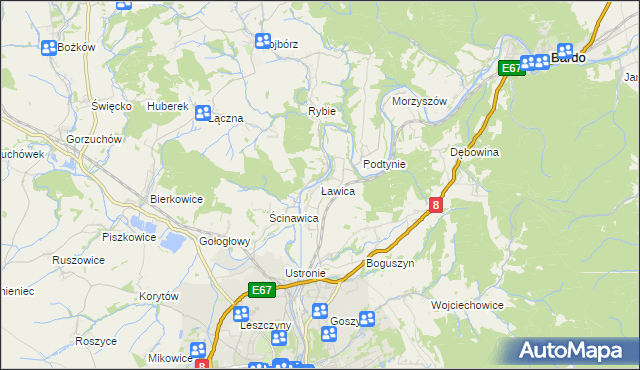 mapa Ławica gmina Kłodzko, Ławica gmina Kłodzko na mapie Targeo
