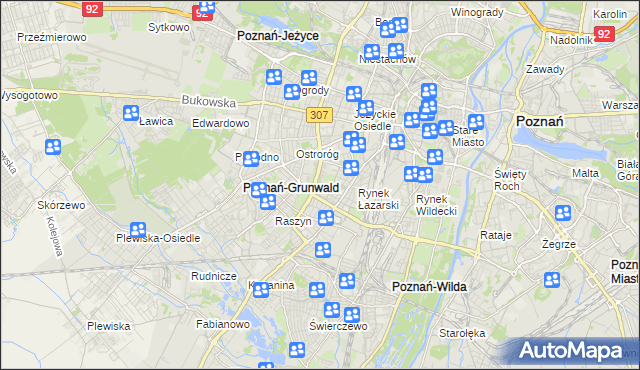 mapa Łazarz gmina Poznań, Łazarz gmina Poznań na mapie Targeo