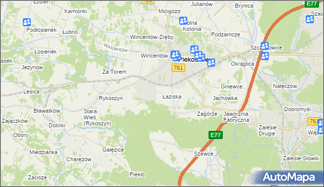 mapa Łaziska gmina Piekoszów, Łaziska gmina Piekoszów na mapie Targeo