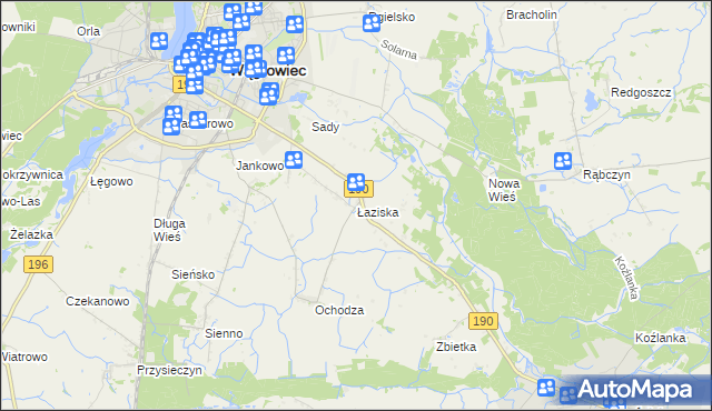 mapa Łaziska gmina Wągrowiec, Łaziska gmina Wągrowiec na mapie Targeo