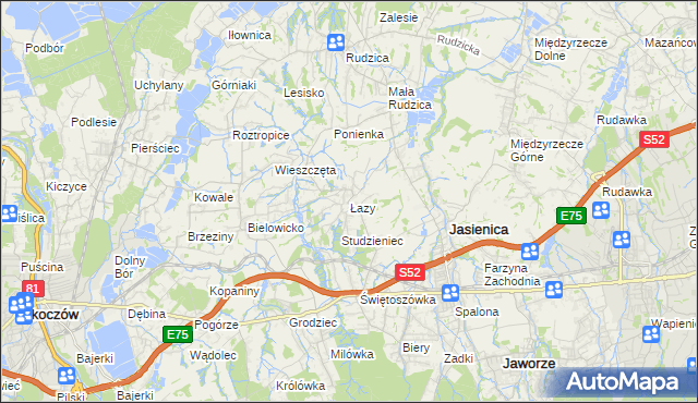 mapa Łazy gmina Jasienica, Łazy gmina Jasienica na mapie Targeo