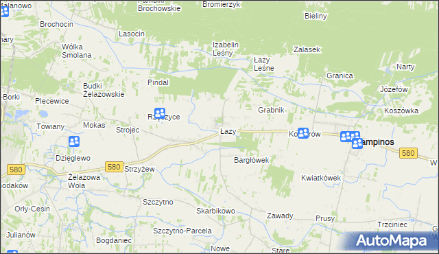 mapa Łazy gmina Kampinos, Łazy gmina Kampinos na mapie Targeo