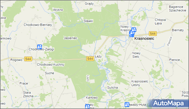 mapa Łazy gmina Krasnosielc, Łazy gmina Krasnosielc na mapie Targeo
