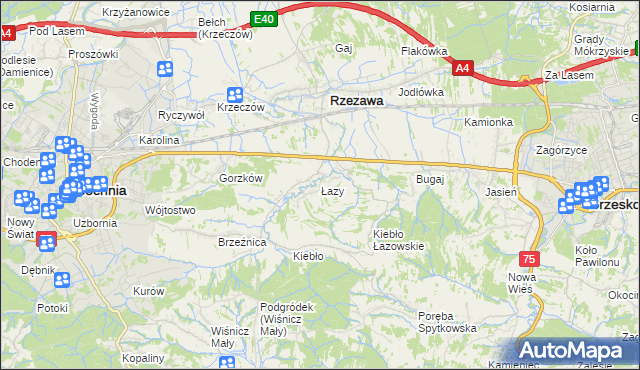 mapa Łazy gmina Rzezawa, Łazy gmina Rzezawa na mapie Targeo